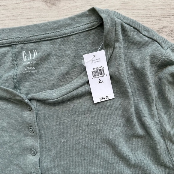 GAP Women's Sage Green Linen Blend Henley Top - Picture 7 of 8